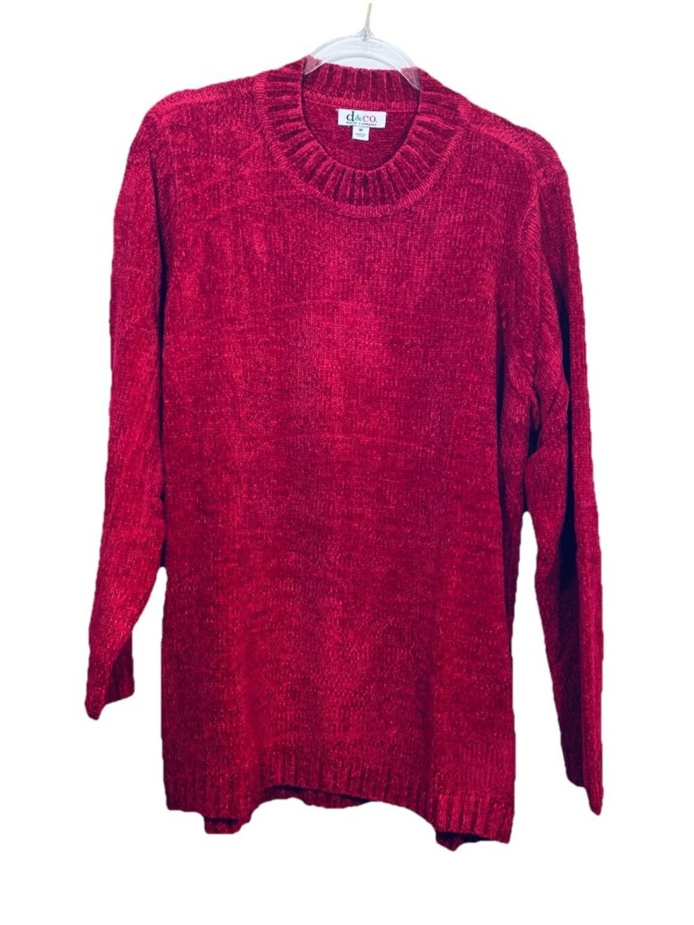 Denim & Co Size 1X Red Chenille Knit Pullover Sweater Crew Neck NEW